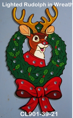 CL91Lighted Rudolph In Wreath