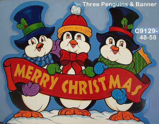 C9129Three Penguins & Banner