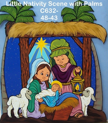C632Little Nativity Scene With Palms