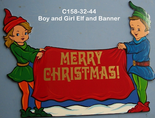 C158Boy and Girl Elf and Banner