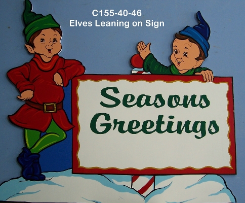 C155Elves Leaning on Sign