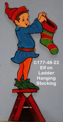 C177Elf on Ladder Hanging Stocking