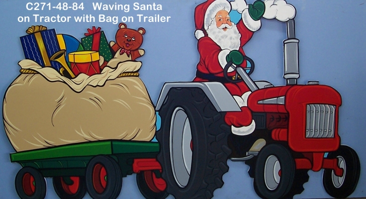 C271Waving Santa on Tractor with bag on Trailer