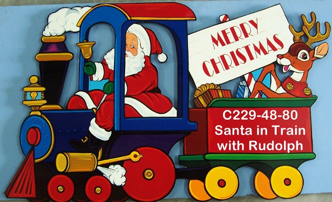 C229Santa in Train with Rudolph