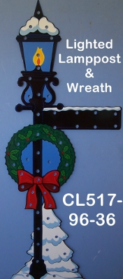 CL517Lighted Lamppost & Wreath