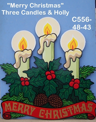 C556"Merry Christmas" Three Candles & Holly