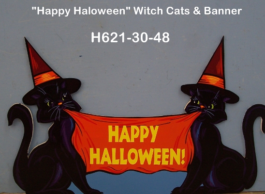 H621"Happy Halloween" Witch Cats & Banner