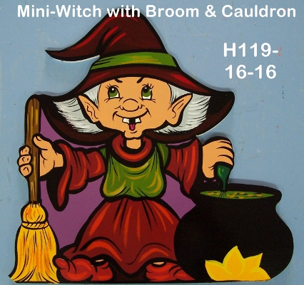 H119Mini Witch with broom and cauldron